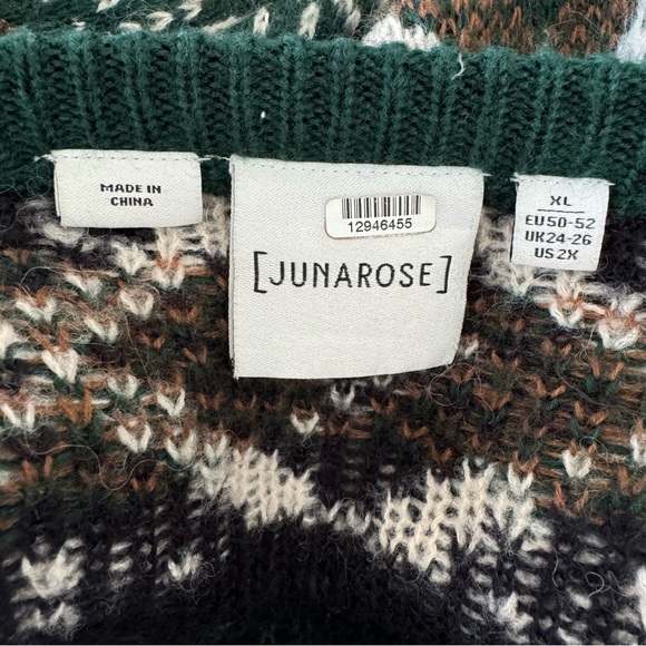 Junarose Dark Green and Cream Patterned Sweater - Picture 3 of 4